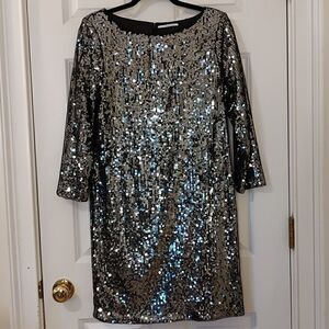 T Tahari Black Organza Sequined Special Occasion Dress Size 10